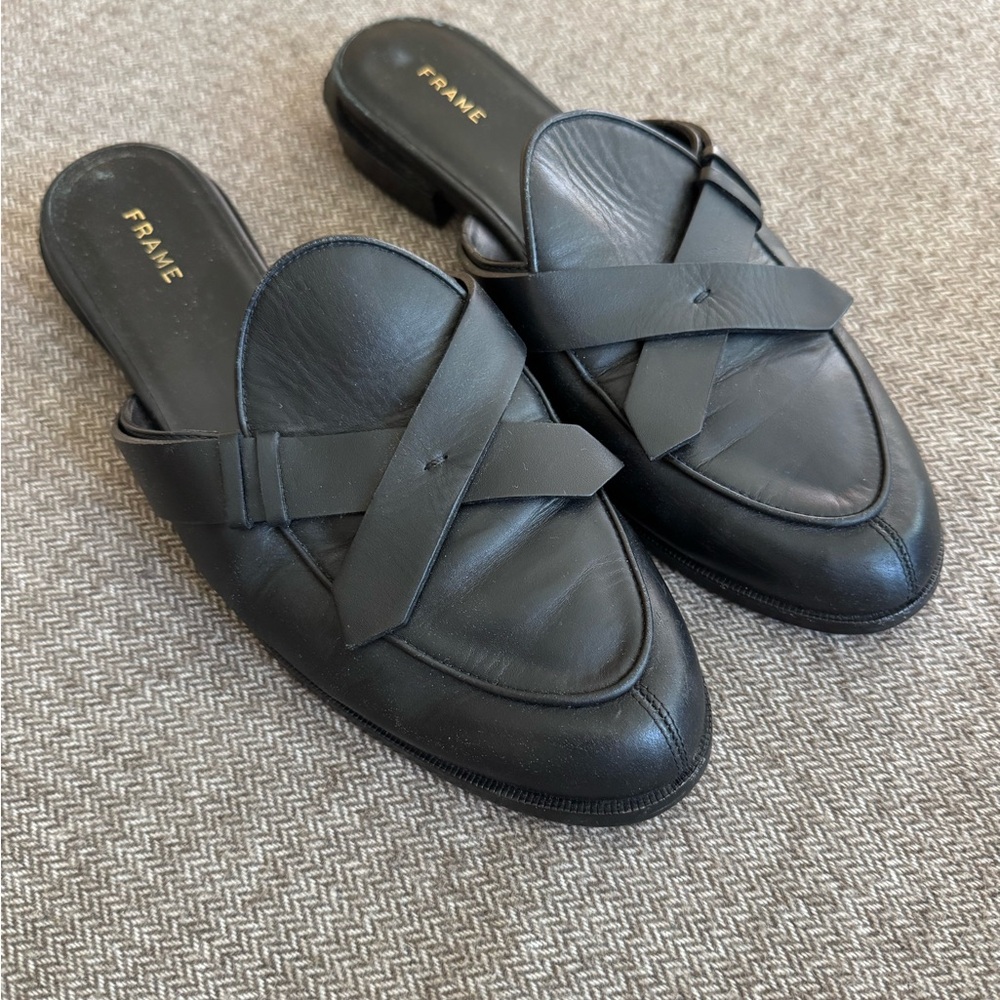 Frame Denin - le Willoughby  Black Leather Mules/slides